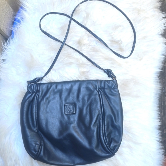 Vintage 1980s Anne Klein II for Calderon NAVY BLUE  Leather Crossbody Purse - Picture 1 of 13